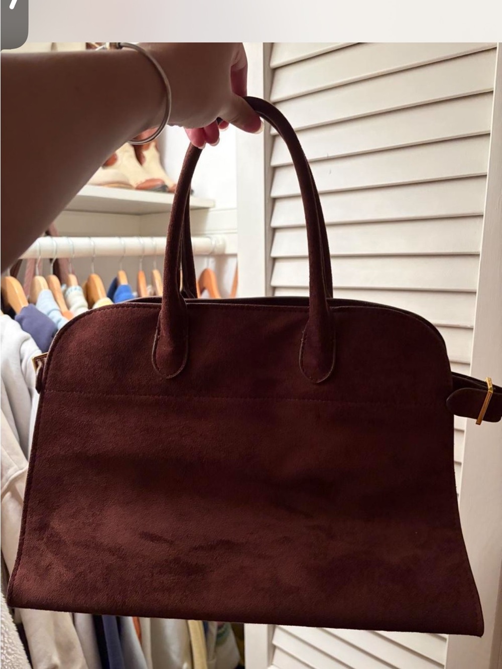 Women's Suede Structured Satchel in Dark Brown